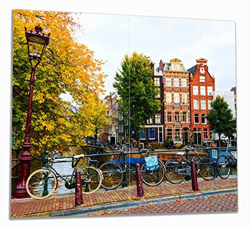 Wallario Herdabdeckplatte/Spritzschutz aus Glas, 2-teilig, 60x52cm mit 8mm hohen Füßen, für Ceran- und Induktionsherde, Herbst in Amsterdam