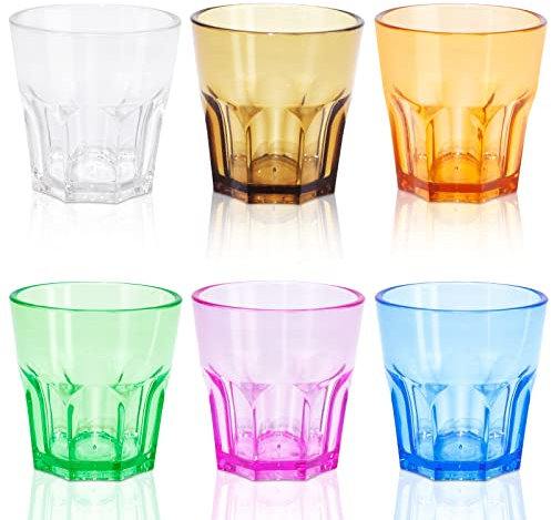 DIBALIYI Riutilizzabile e Impilabili Set Bicchieri Acqua, Set di 6 Pezzi Colored Picnic Bicchieri, Bicchieri di Plastica Premium Infrangibili da 160 ml per Succo Birra Acqua Bevande