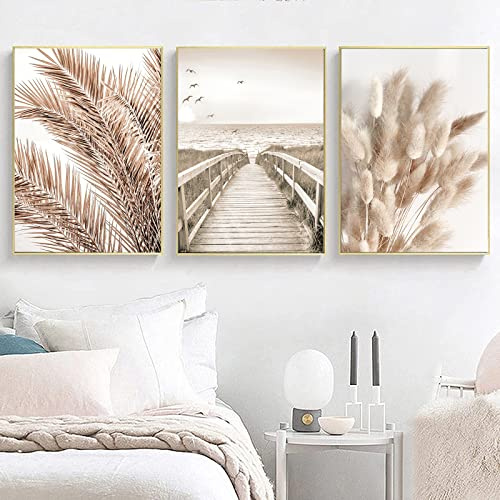 Trayosin Poster Set 3er Bilder Wandbilder Boho Pampasgras,Beige Poster,Bilder Wohnzimmer Deko Schlafzimmer,Premium Wandbild Wanddeko Geschenk- ohne Rahmen (50x70cm)