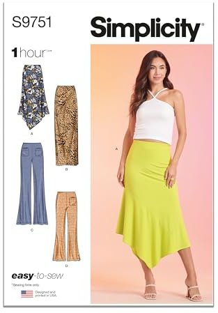 Simplicity Easy Misses' Knit Skirts and Pants Sewing Pattern Packet, Code S9751, Sizes 4-6-8-10-12, Multicolor
