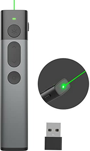 Präsentationsfernbedienung mit grünem Licht, Recargable Wireless Presenter PowerPoint Fernbedienung para PPT/Keynote/Prezi/Google Slides/Windows/Mac OS/Android/Linux-Plug & Play