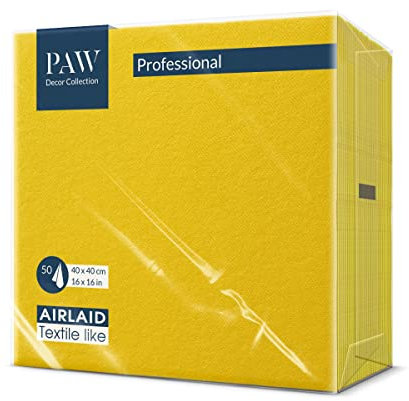 PAW - Airlaid Servietten (40 x 40 cm) I 50 Stück I Einfarbig I Stoffähnlich I Elegante Tischdekoration I HoReCa I Zu wichtigen Anlässen wie Hochzeiten, Feiern, Weihnachten I Unicolor: Gelb