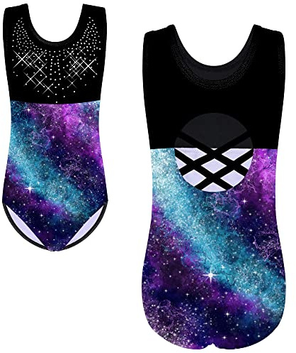HUAANIUE Girl Ballet Leotard Sleeveless Gymnastics Dance Sportwear Gym Girls Blue Black Athletic Dress Kids Dancewear Costume
