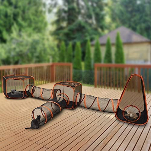 HLGKBY 6-in-1-Katzengehege für den Außenbereich, Katzenzelt mit Katzentunnel für drinnen und draußen, tragbarer Katzenlaufstall, Spielzelte, faltbares Spielhaus für Katzen, Kaninchen,