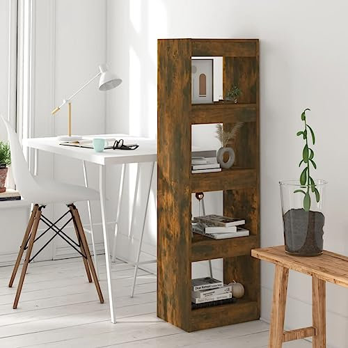 AJSEOYBS Frei stehender Bücherturm,eckregal hängendBücherregal/Raumteiler Räuchereiche 40x30x135 cmGeeignet für Schlafzimmer, Arbeitszimmer, Wohnzimmer, Büro, Empfangsraum
