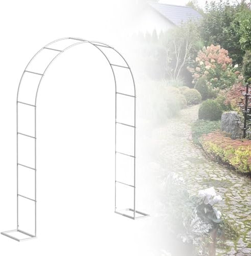 Rosenbogen Torbogen Gartentor Eisen Rankhilfe Rankgitter Rundbogen Tür Rankenbogen(Color:White,Size:280 * 220cm/110.2 * 86.6in)
