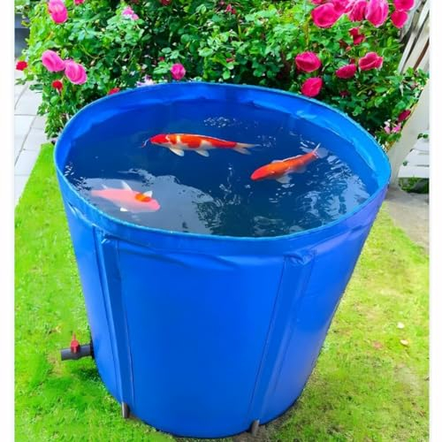 Zfmnoyev MAHFEI Pool Above Ground, Collapsible Rain Barrel, Portable Water Storage Tank, Circular Canvas Fish Pond with Bracket, Outdoor Swimming Pool (Color : Blue, Size : 0.4x0.8m-100L)