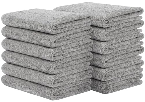 SINLAND Microfiber Face Towels Ultra Soft Facial Washcloths Face Cloth 12Inch x 12Inch 12 Pack Grey