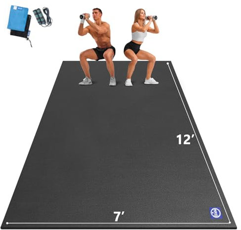 MRO Extra Large Exercise Mat 12'x7'/9'x7'/7'x7'/7'x5'(7mm), High-Density Workout Mats for Home Gym Flooring, Non-Slip, Extra Thick Durable Cardio Mat, Ideal for Plyo, MMA, Jump Rope - Shoe Friendly