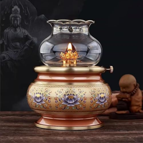 TT-YEC Innenöllampe, Reine Kupferöllampe Mit Glaslampenschirm, Öllampe Mit Verstellbarer Flamme, Tragbare Anbetungslampe, Vintage -Tempellampe, Antike Kerze,L