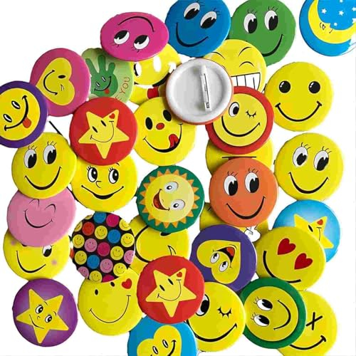 Anstecker 40 Stück Buttons Anstecker Smiley Pins Anstecker 45mm Smile Face Anstecker Metall Buttons,Smile Buttons Anstecker, Individuelles Paket Smile Pin für Auszeichnungen Studenten Dekoration