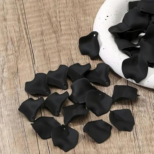 HBKUHIUT 20-teiliges Set aus mehrfarbigen Acrylperlen mit Blütenblättern, Zubehör für die Schmuckherstellung, Rot, Schwarz, Lila, Blau, Modeschmuck, Schwarz