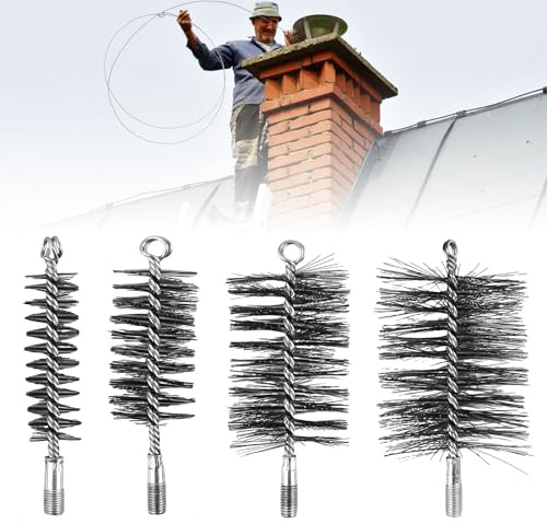 4 Stück Ofenrohrbürste, Heizkesselbürste, Kaminbürste, Schornsteinbürste, Ofenrohrbürste aus Robustem Stahldraht, Rohrbürste für Reinigen Schornsteinen, Kessel, Pipeline(30 mm, 50 mm, 80 mm, 100 mm)