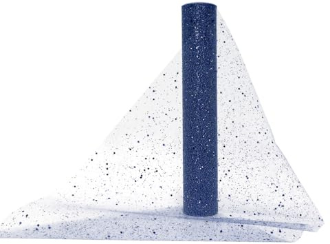 30 CM x 10 Yards Tulle Rouleau Bleu Saphir Bobine avec Paillette, Tulle Tissu Chemin de Table Noel, Organza Rouleau pour DIY Fête de Noël Mariage Décoration Sapin de Noël Tenture Mariage