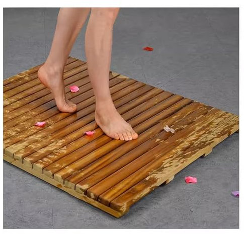QWEASDF Bambus Badematte,rutschfeste Duschmatte, Dusche, Sauna, Indoor & Outdoor, Baderost faltbar, Natur，Duschmatten，Dusche, Sauna, Indoor & Outdoor, Baderost faltbar Natur(W80xL80cm/W31xL31in)