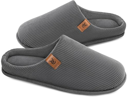 VeraCosy Pantoufles pour hommes confortables à enfiler en velours côtelé avec mousse à mémoire de forme, chaussons d'intérieur Gris anthracite,42-43 EU