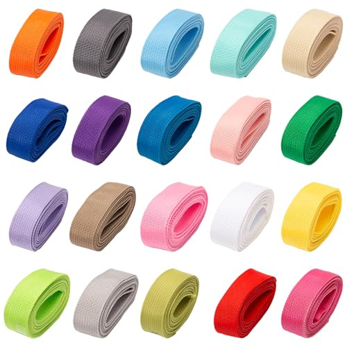 Sxutop 20 rullar, vävband, polypropylen, bandband, 25 mm bred bälte, tygrem, vävband, polypropen, band för väskhandtag, sömnad, hantverk, bagagerem (2,18 yard/rulle)
