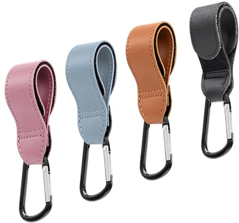 Paquete de 4 ganchos para cochecito de bebé para colgar bolsa de pañales | Ganchos universales | Clip de mosquetón ajustable para cochecito y coche o carrito de la compra | Accesorios esenciales para