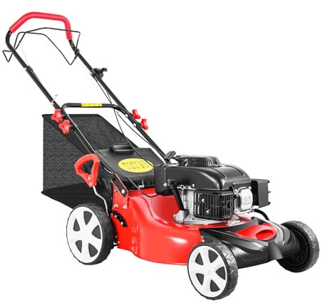 MEHOOSPVN Rasenmäher Benzin 140CC 4-Takt Benzin-Rasenmäher 4000W Motorleistung, 51 cm Schnittbreite Selbstantrieb Rasenmäher für Kleine und Mittelgroße Rasenflächen - Benzinrasenmäher