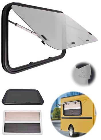Ausstellfenster 900x550 mm Wohnwagen Fenster Wohnmobilfenster mit Rollo Camper 65° Wohnmobil Fenster mit fliegengitter, Wohnmobil Seitenfenster Externes Push Fenster für Wohnwagen Van Camper