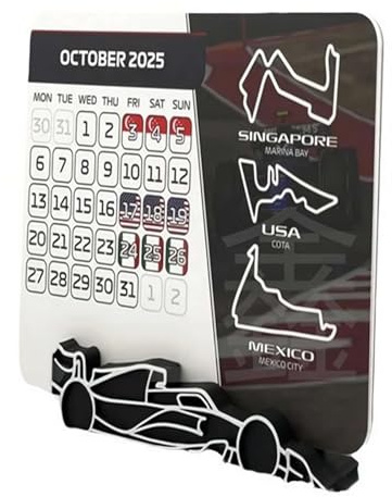 F1-Kalender 2025, F1-Rennplan-Kalender, 17,8 x 14 cm, Formel 1 Rennkalender, 2025 Desktop-Kalender mit F1-Autoständer, Renntisch-Kalender 2025, Geschenk für Motorsport-Fans