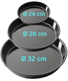 Uniq Dealz 3er Set Pizza Emaille Backblech Rund 24,28,30,32,36,40 cm, Pizzablech rostfrei, Pizzabackblech für Pizza und Flammkuchen hitzebeständig bis 400 °C, Pizzaform universal (24-28-32 cm)
