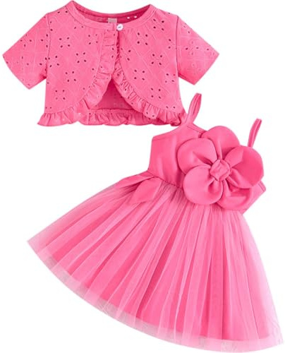 Yaopelky - Abito Tutu per Bambina, 2 Pezzi, Cardigan per Bambina in Tulle, Vestito Estivo per Bambina, Completo per Battesimo e Feste da Principessa, Pesca, 12 mesi