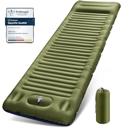 JEMULICE Matelas de Camping avec Pompe à Pied, Épaisseur Améliorée 12CM Tapis de Couchage Autogonflant, Matelas Randonnée avec Oreiller, Matelas Gonflable Ultraléger pour Camping,Tente,Randonnée