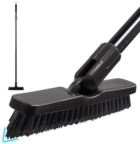 Mitclear V-shape Grout Scrubbing Brush with Long Handle(52IN), Tiles Scrubber Floor Grout Cleaner with Stiff Bristles, Floor Scrub Cleaning Brush for Tiles Bathroom Kitchen Shower Baseboards(Black）
