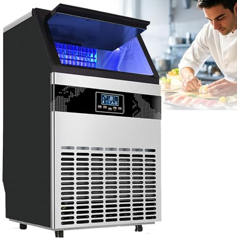 Máquina para fabricar hielo comercial, 100 kg/24 h, almacenamiento de hielo de 15 kg, máquina para fabricar cubitos de hielo autolimpiable con control digital y pala para hielo, máquina para fabricar