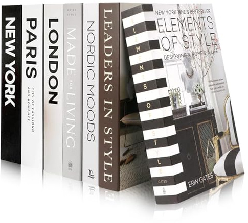 Exquilnova Lot de 7 livres décoratifs pliables, décoratifs, présentoirs, noirs et blancs, pour décoration de la maison, table basse, bureau, table basse, table basse, sans pages