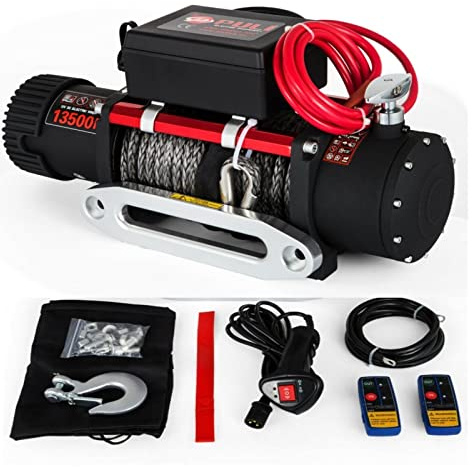 Cabrestante eléctrico de cuerda sintética 13500LBS 12V cabrestante 4X4 con 2 uds Control remoto for camiones RVs ATV UTV Eficiencia y precisión