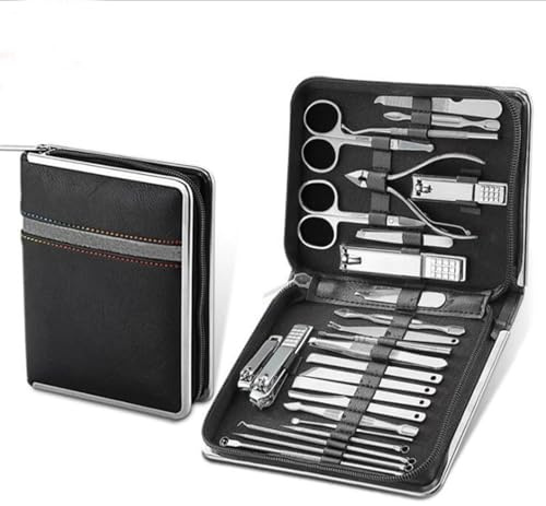 26 Pcs Mens Nail Grooming Travel Kit, Stainless Steel Nail Clippers Set for Men, Nails Care Kit with Fingernail & Toenail Clippers, Slant Tip Tweezers, Cuticle Scissors, Manicure & Pedicure Tools