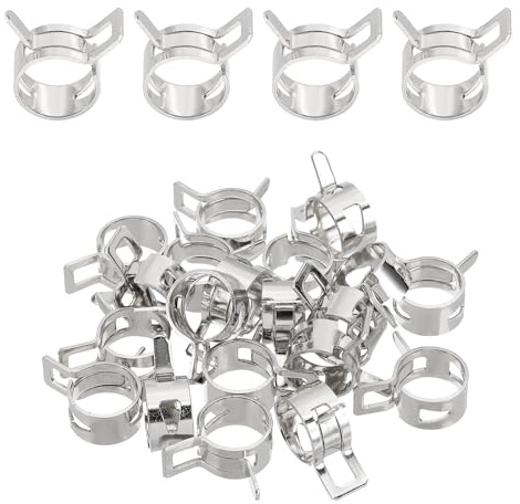 PATIKIL Spring Band Hose Clamps, 20 Pcs for 14-15.5mm OD 0.5(13mm) ID Manganese Steel Spring Clip Pipe for Fuel Line Silicone Vacuum Air Hose Tube Water Pipe, Silver