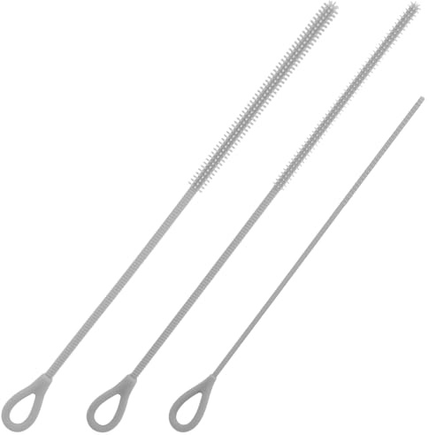 3 Stück Extra Lang Silikon Strohhalmbürsten, 3/6/9mm Wiederverwendbar Biegbar Strohhalm Reinigungsbürste mit Stahlkern und Rutschfestem Griff für Flaschen Becher Tuben (Grau)