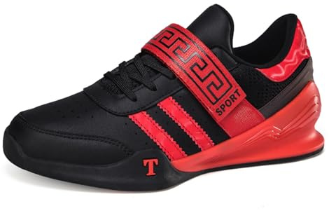 JiuQing Gewichtheberschuhe Herren Cross-Training Gym Schuhe Flach Anti-Rutsch Für Squat Powerlifting,Rot,42 EU