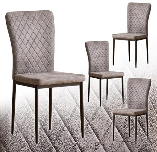 JaHECOME 4er Set Esszimmerstühle mit Wildlederimitat-Bezug, hoher Rückenlehne, Gitter Leichtbau Design, Essstuhl mit Metallbeine, für Esszimmer Küche Wohnzimmer (4, hellgrau)