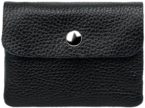 Caspar Kleiner Echt Leder Geldbeutel Damen Portemonnaie Geldbörse mit Reißverschluss & Druckknopf - GB416 - Made in Italy, Farbe:schwarz, Größe:Klein (11cm x 8cm)