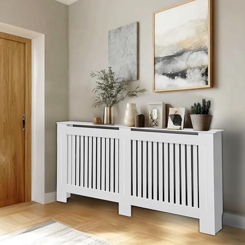 FATIVO Extra Tall Radiator Cover High, 101cm External Height White Extra-large Heater Covers Inner 100cm Horizontal Slats MDF Tall Shelf Thicken for Office,Foyer, Hallway