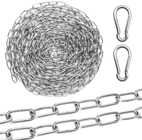 Catena Acciaio Inox, 1,5 mm x 6 m Catene in Acciaio Inossidabile, Catena di Sicurezza in Metallo per Recinzioni, Porte, Cancelli a Battente, Cancelli Elevatori, Biciclette con 2 Moschettoni
