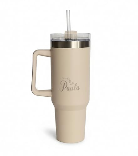 TOCAREGALAR Vaso Térmico Personalizable con Asa, 1180 ml, Acero Inoxidabel, Moderno, Negro o Beige (Beis)
