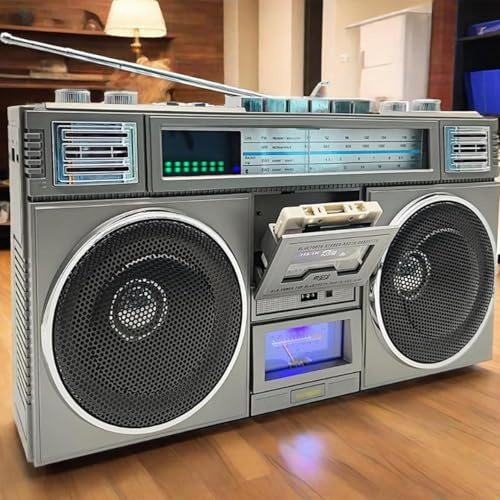 Lecteur CD Portable Boombox, Boombox Rétro Classique des Années 80 avec Bluetooth, 4 Haut-parleurs, Radio AM/FM, Prise en Charge USB/AUX, pour Les Réunions De Famille
