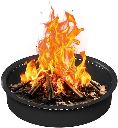 Virimolo Rauchfreie Feuerstellenring, Feuerstelle Für Outdoor, Rund Feuerschale Garten, DIY Feuerring Für Lagerfeuer Mit Belüftungslöcher Für Die Holzverbrennung, über Oder Im Boden,Kohlenstoffstahl