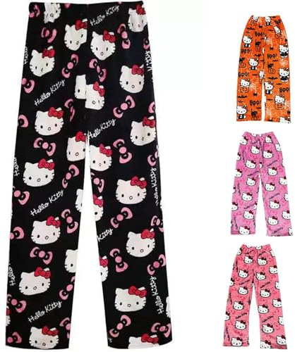 Pigiama da donna, per Halloween, pigiama, pantaloni lunghi in flanella, pigiama, morbido kawaii, pigiama, pantaloni anime, comodi da dormire, casual, per autunno e inverno, Nero , M