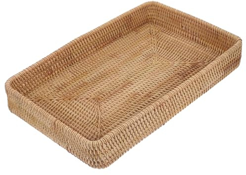 Gadpiparty Plateau Rectangulaire Rotin Tressé Main Grand Format Plateau de Rangement et Décoratif pour Maison Service et Organisation Boho Adapté Cuisine Salon Salle de Bain
