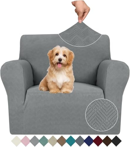 Ystyle Stretchigt Sofföverdrag Med Armstöd 1-Sit, Modernt Soffskydd Universell Jacquard, Elastiskt Mjukt Soff Cover För Vardagsrum, Avtagbar Halkskydd Töjbart Överdrag, Sofföverkast, Ljusgrå