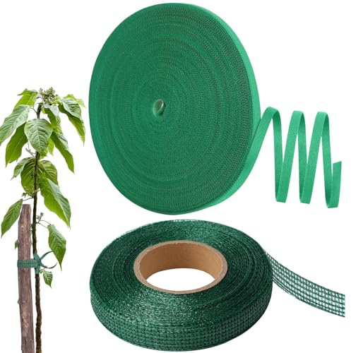 Yurifaz 1 Rolle 20m Pflanzenbinder Klett, 1 Rolle 50m Baumbefestigung Bindeband Luftdurchlässig, Pflanzenbinder Verstellbare Wiederverschließbar für Pflanzen Garten, Grün