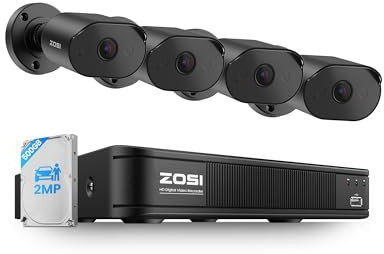 ZOSI 5MP Lite 3K Wired Security Camera System with AI Human Vehicle Detection, 8CH H.265+ CCTV DVR, 4 x 1080P Weatherproof Home Security Camera Outdoor Indoor, IR Night Vision, Motion Alert, 500GB HDD