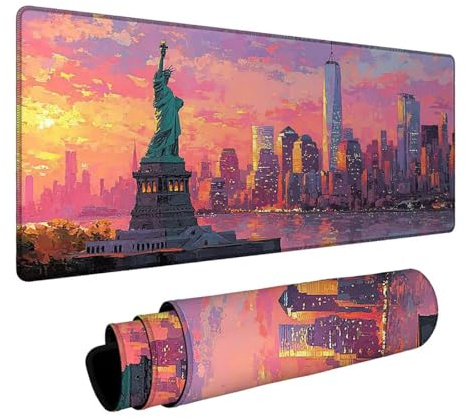 Tapis de Souris Statue de la liberté Tapis de Souris Gamer Ville Mouse Pad Bords cousus Précision et Vitesse Améliorées pour Decoration Maison Bureau Pc Portable Clavier Sans fil 60x140x0.3cm DBYH3664
