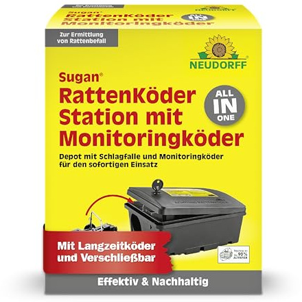 Neudorff Sugan RattenKöderStation mit Monitoringköder – Verschließbares Schlagfallen-Box mit Langzeitköder bekämpft sicher Ratten, 1 Stück